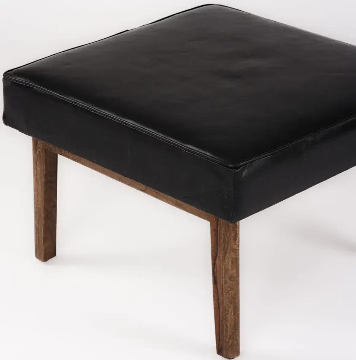 Handmade Eco-Friendly Geometric Buffalo Leather & Wood Black Square Ottomon Stool 24"x24"x16" From BBH Homes