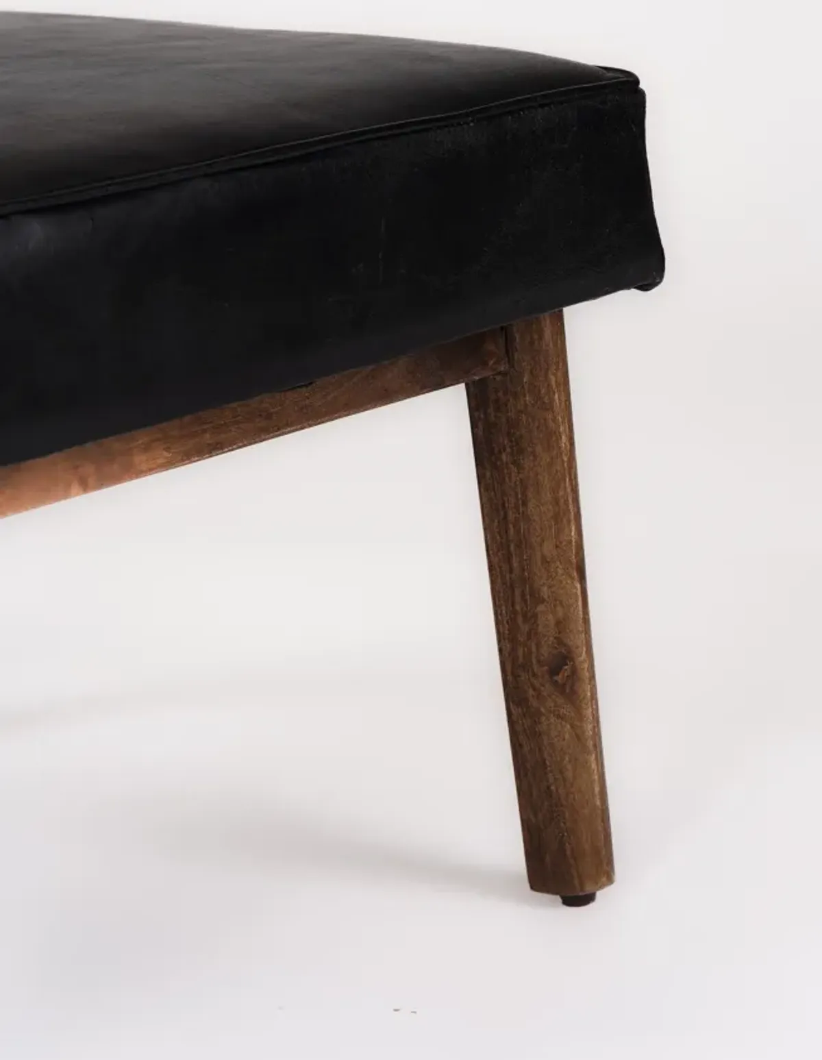 Handmade Eco-Friendly Geometric Buffalo Leather & Wood Black Square Ottomon Stool 24"x24"x16" From BBH Homes