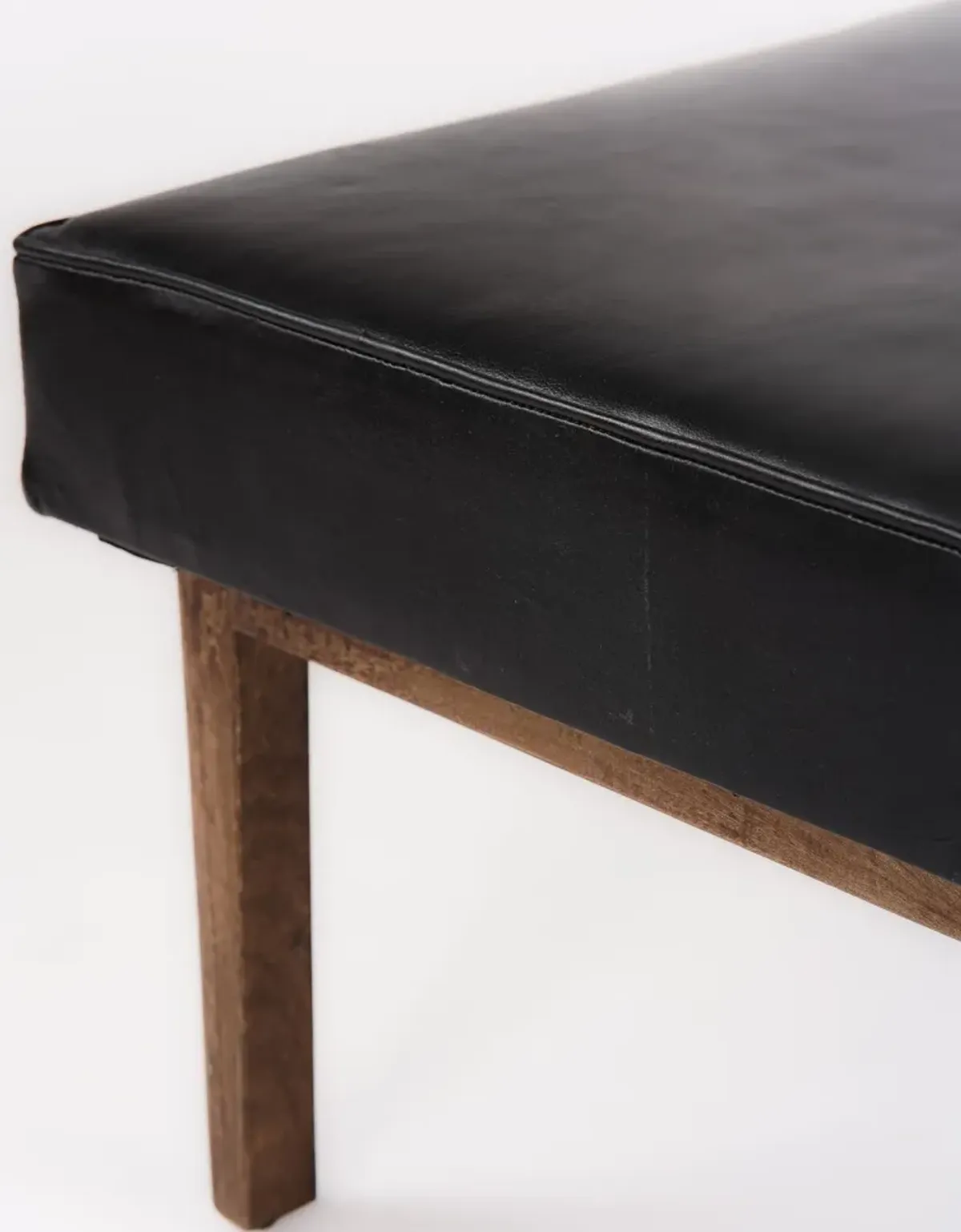 Handmade Eco-Friendly Geometric Buffalo Leather & Wood Black Square Ottomon Stool 24"x24"x16" From BBH Homes