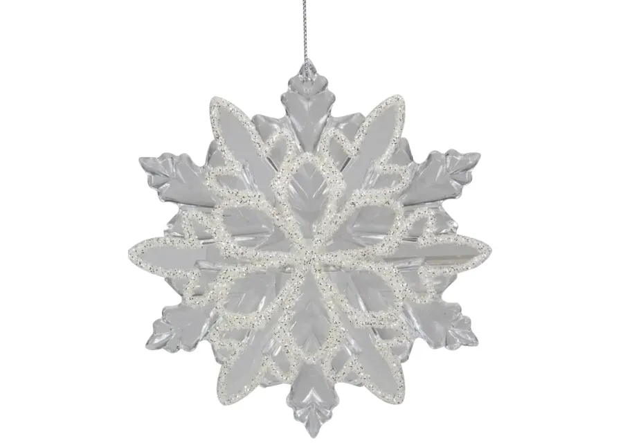 5.5" Clear Snowflake with White Design Christmas Ornament