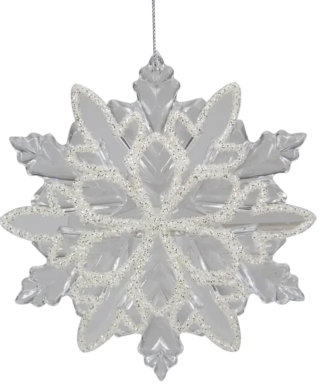 5.5" Clear Snowflake with White Design Christmas Ornament