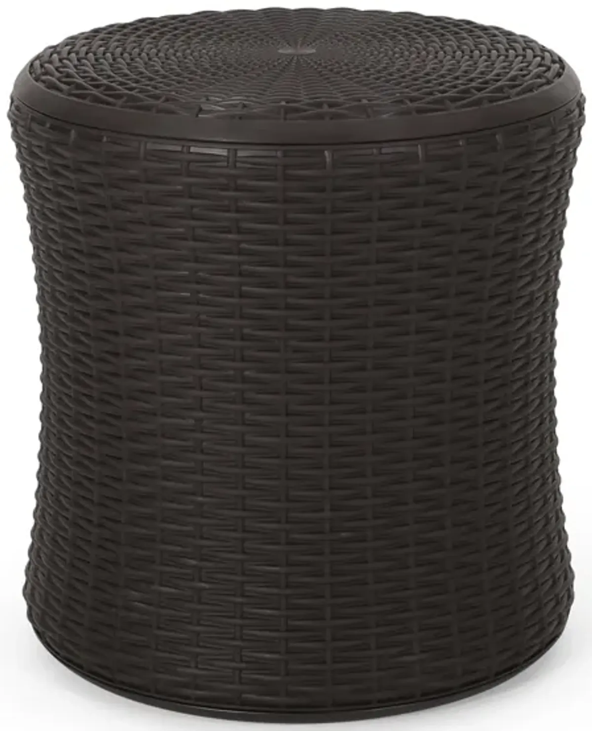 Lifo Outdoor Table, Hidden Storage, 19 Inch, Brown Woven Polypropylene - Benzara
