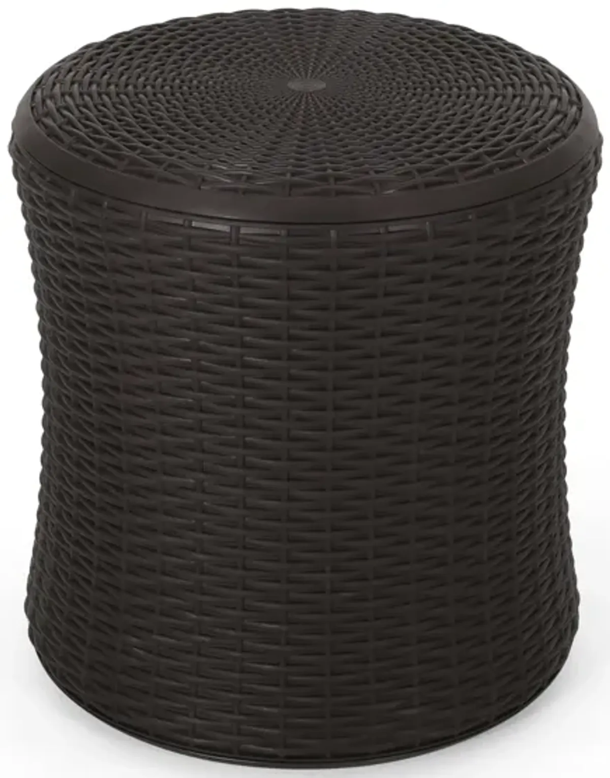 Lifo Outdoor Table, Hidden Storage, 19 Inch, Brown Woven Polypropylene - Benzara