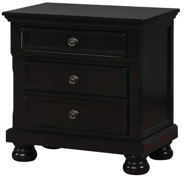 Transitional Solid Wood Night Stand With Three Drawers, Black-Benzara