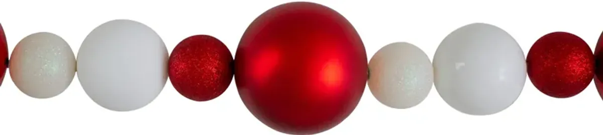 6' Shatterproof Ball 3-Finish Red and White Christmas Garland