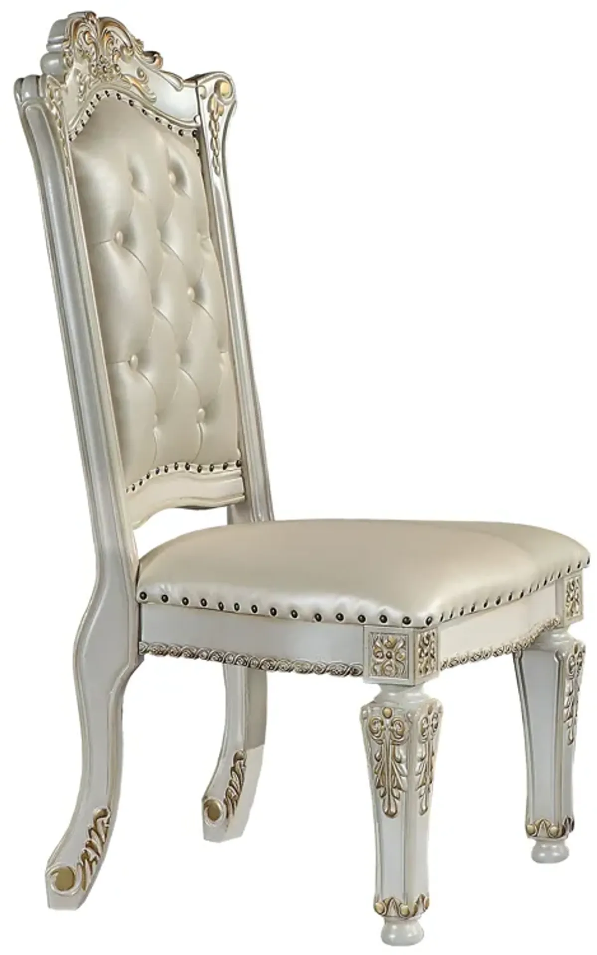 Doe 27 Inch Side Dining Chair Set of 2, Nailhead, Tufted White Faux Leather - Benzara