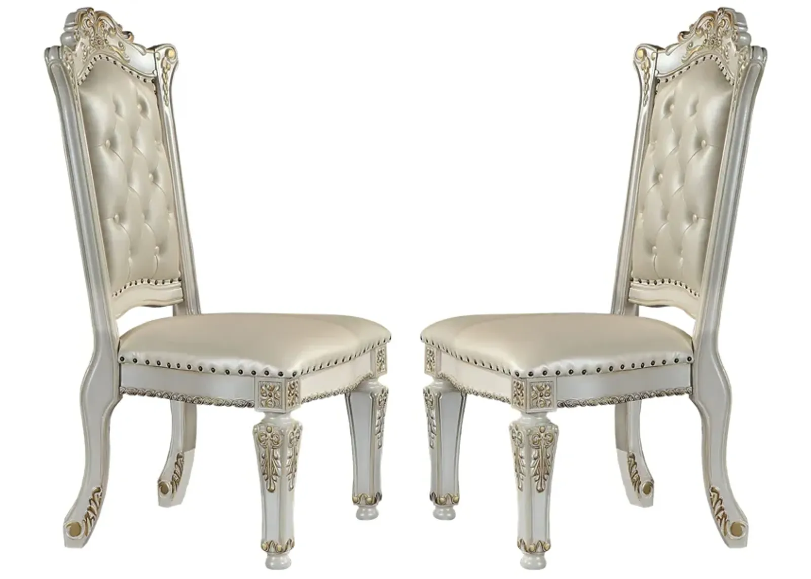 Doe 27 Inch Side Dining Chair Set of 2, Nailhead, Tufted White Faux Leather - Benzara