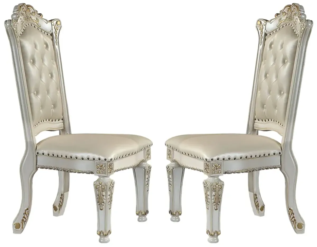 Doe 27 Inch Side Dining Chair Set of 2, Nailhead, Tufted White Faux Leather - Benzara