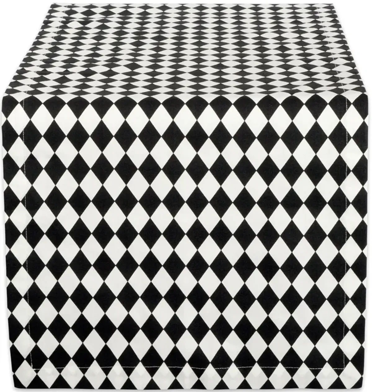 108" x 14" Black and White Harelquin Print Table Runner