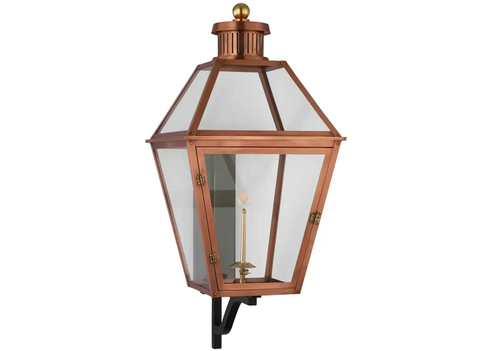 Stratford XL Bracketed Gas Wall Lantern in Soft Copper with Clear Glass