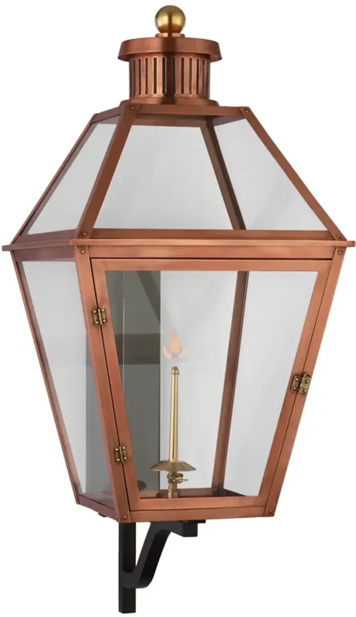 Stratford XL Bracketed Gas Wall Lantern in Soft Copper with Clear Glass