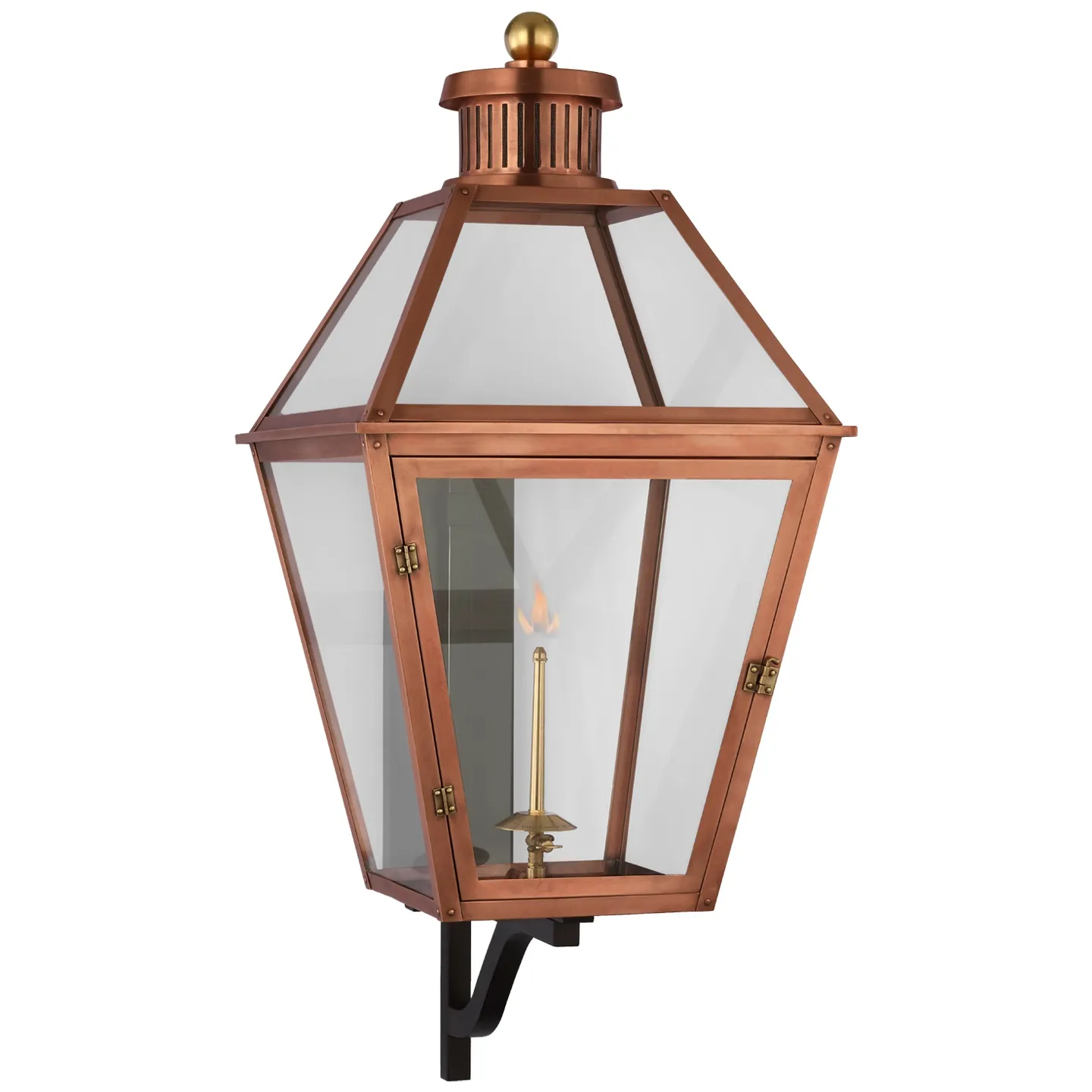 Stratford XL Bracketed Gas Wall Lantern in Soft Copper with Clear Glass