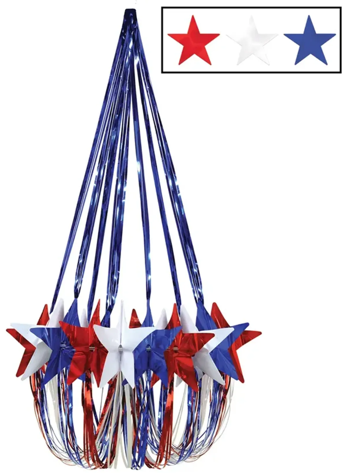 Pack of 6 Patriotic Metallic Stars 4th of July Chandelier Hanging Decorations 35"