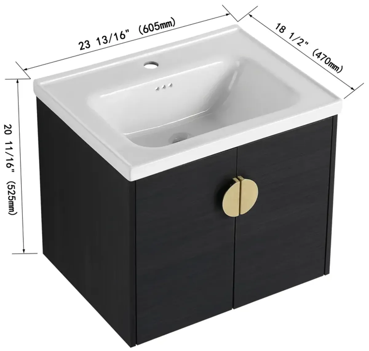 Gewnee 24 Inch Bathroom Vanity with Soft Close Doors and Integrated Sink