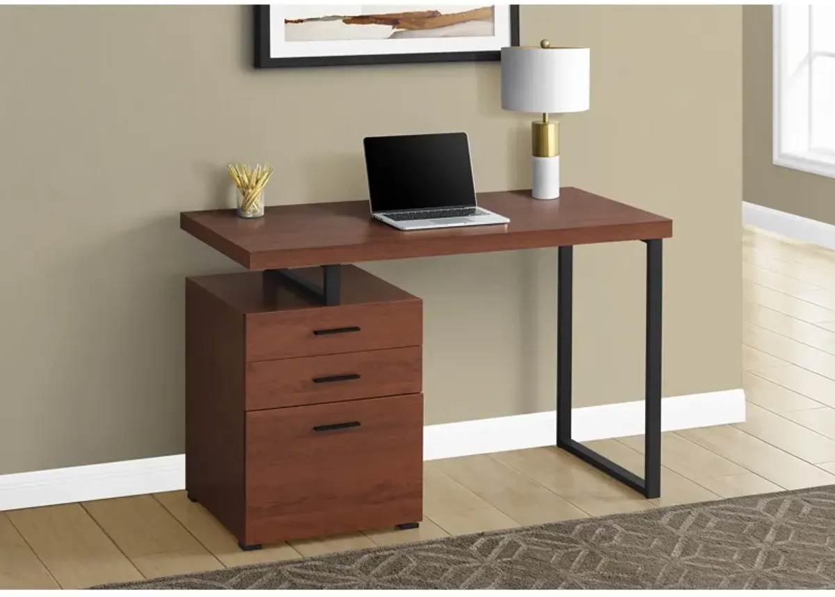 Monarch Specialties I 7641 Computer Desk, Home Office, Laptop, Left, Right Set-up, Storage Drawers, 48"L, Work, Metal, Laminate, Brown, Black, Contemporary, Modern