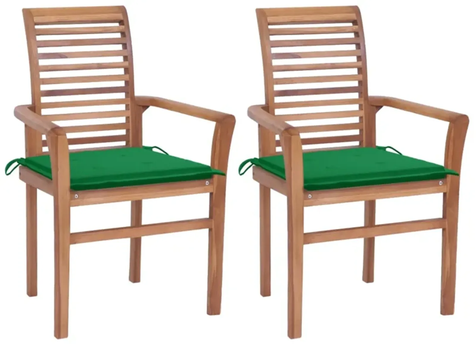 vidaXL Dining Chairs 2 pcs with Green Cushions Solid Teak Wood