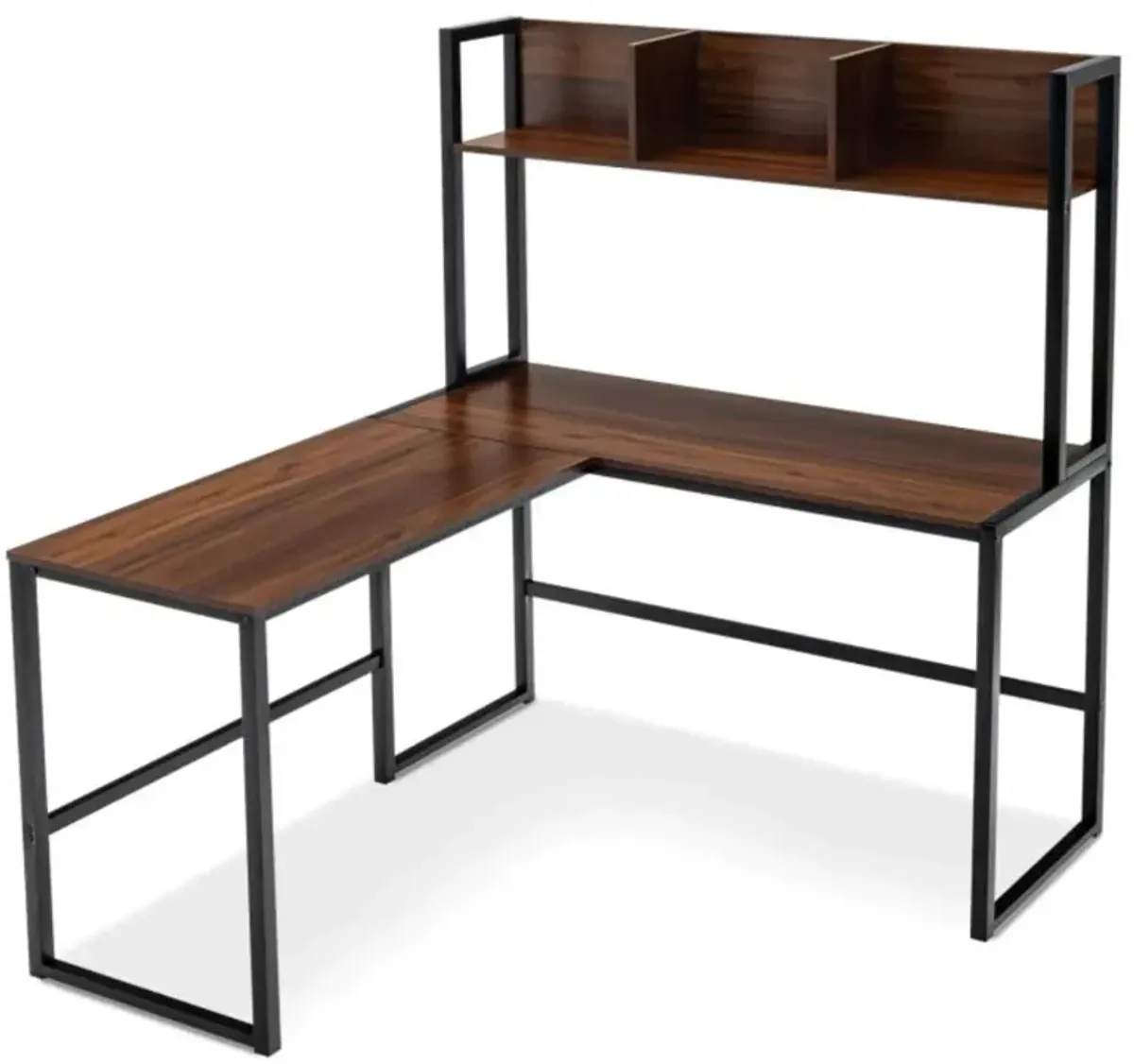 Hivvago Reversible L-Shaped Corner Desk with Storage Bookshelf