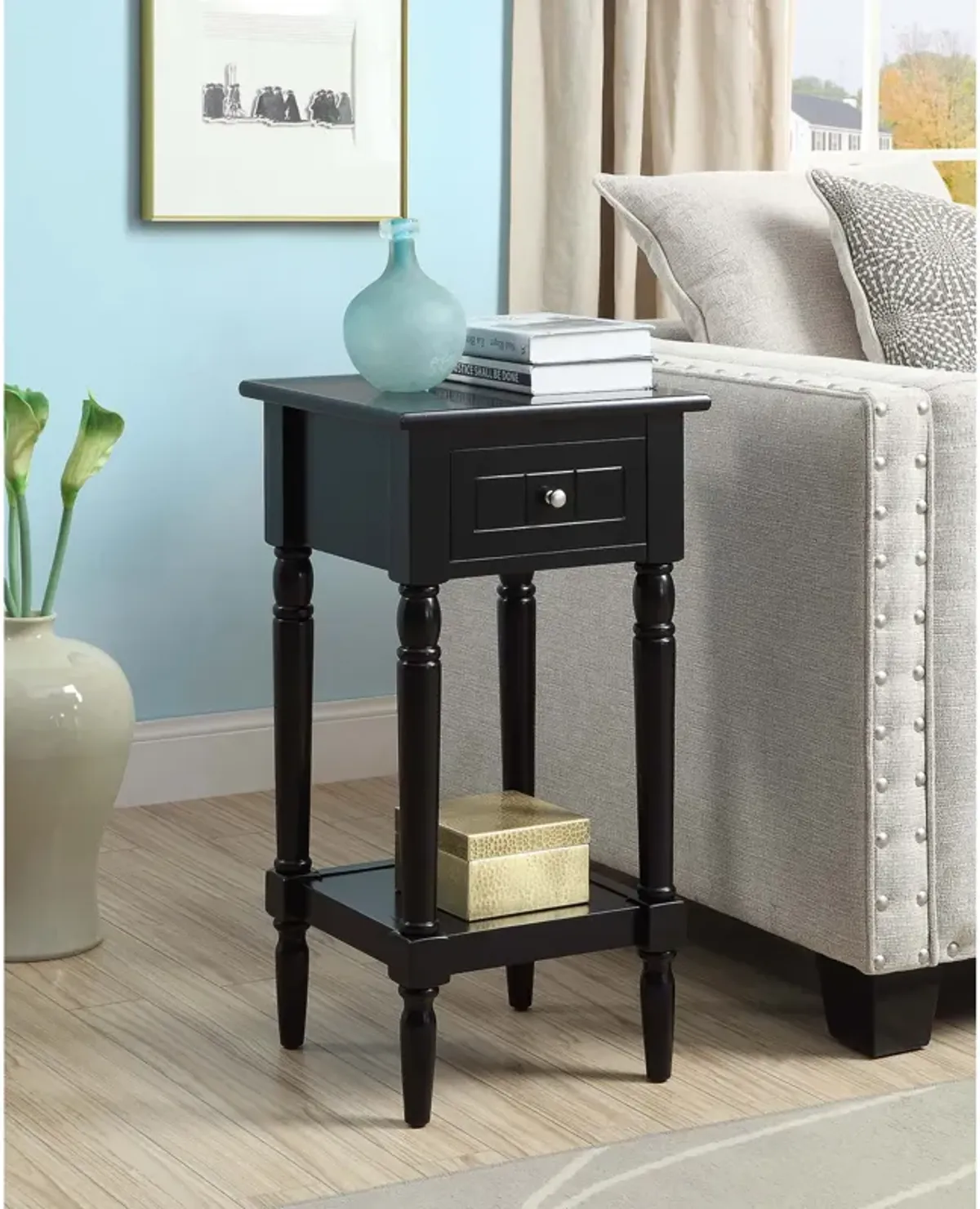 Convenience Concepts French Country Khloe 1 Drawer Accent Table with Shelf, Black