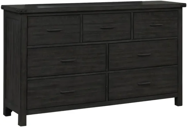 Benjara Galle 68 Inch Wide Dresser with 7 Drawers, Metal Handles, Wood, Gray, Black