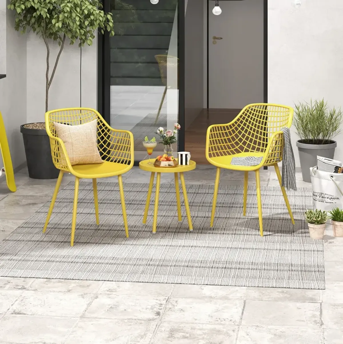 3 Piece Patio Chair Set with PP Seat and Tabletop for Porch