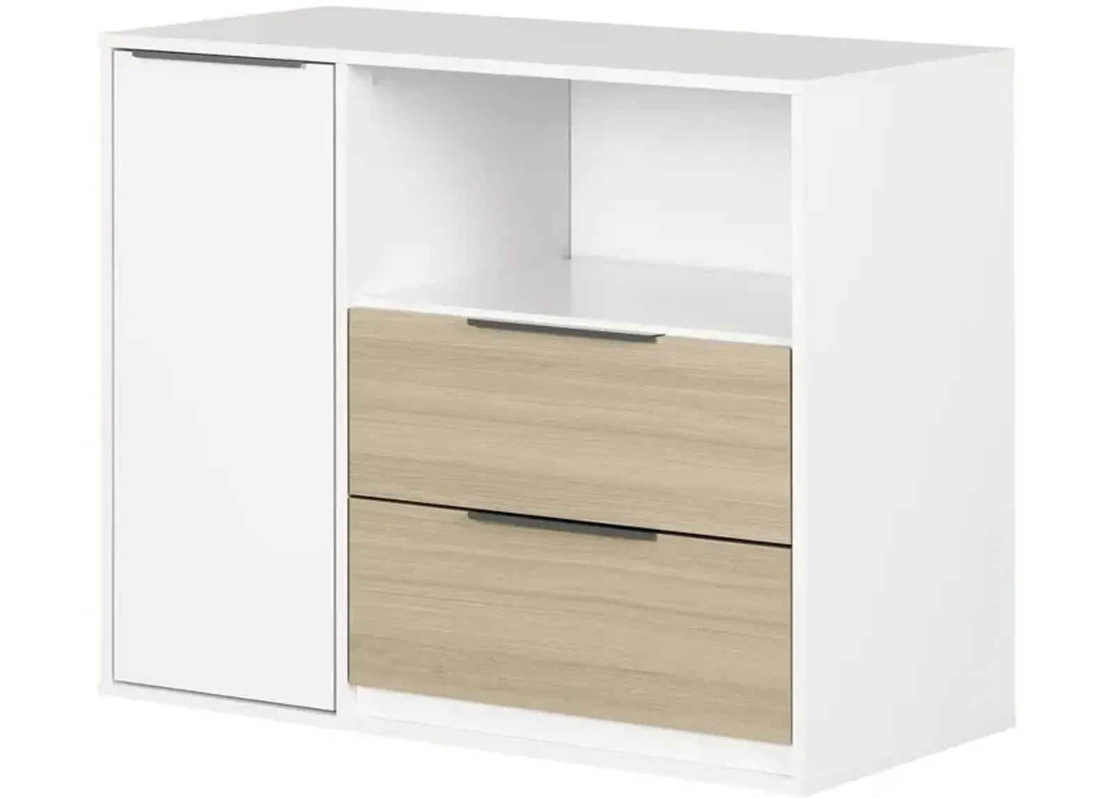 Hourra 2-Drawer Dresser with Door, Soft Elm and White