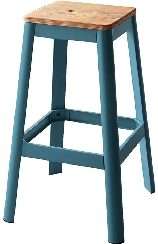 Industrial Solid Wood Seat Bar Chair with Metal Frame, Counter Height Stool