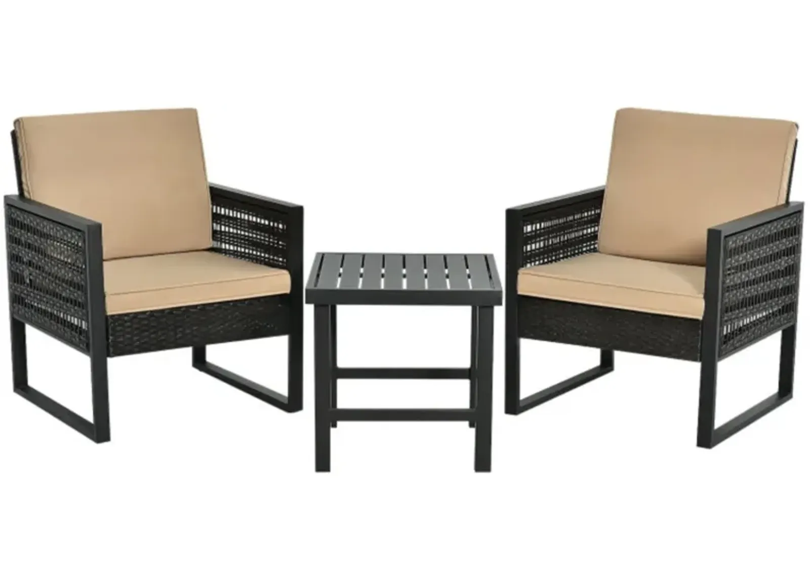 Hivvago 3 Pieces Patio Rattan Bistro Cushioned Furniture Set