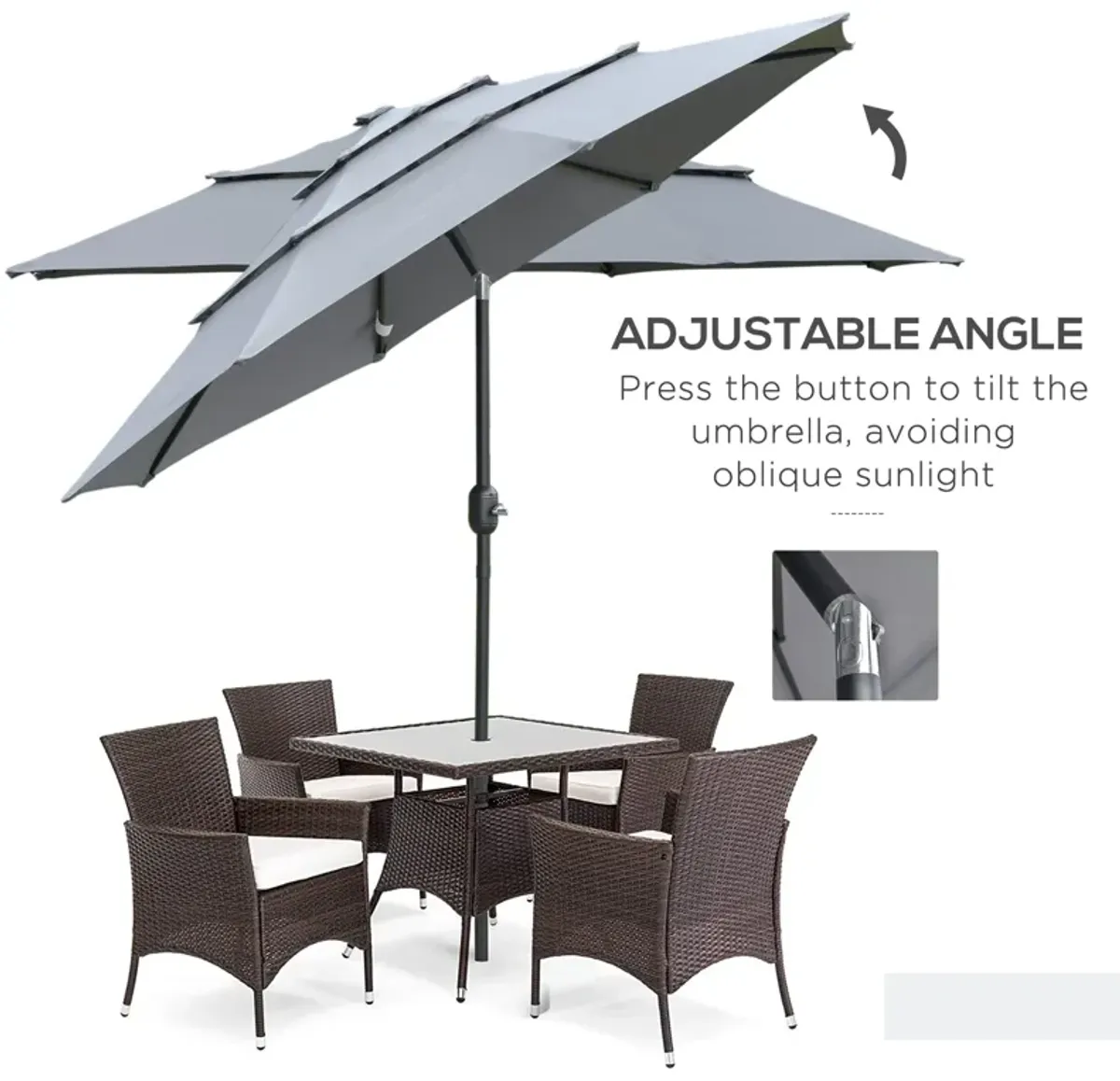 Dark Grey Patio Shield: 9' 3-Tier Outdoor Umbrella with Crank Tilt