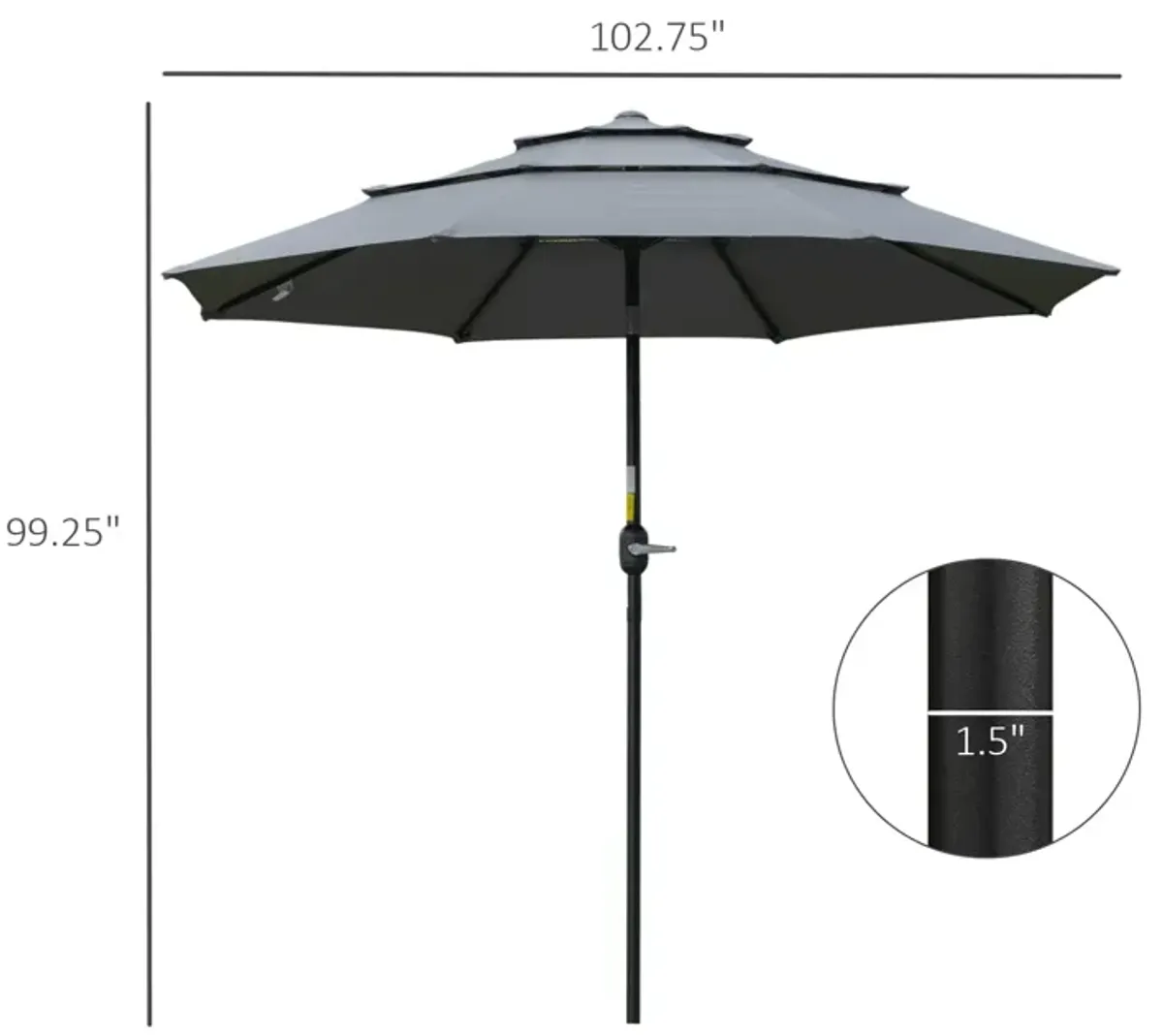 Dark Grey Patio Shield: 9' 3-Tier Outdoor Umbrella with Crank Tilt