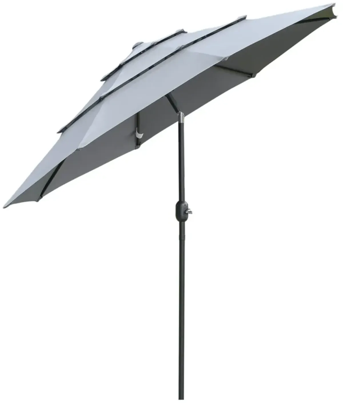 Dark Grey Patio Shield: 9' 3-Tier Outdoor Umbrella with Crank Tilt