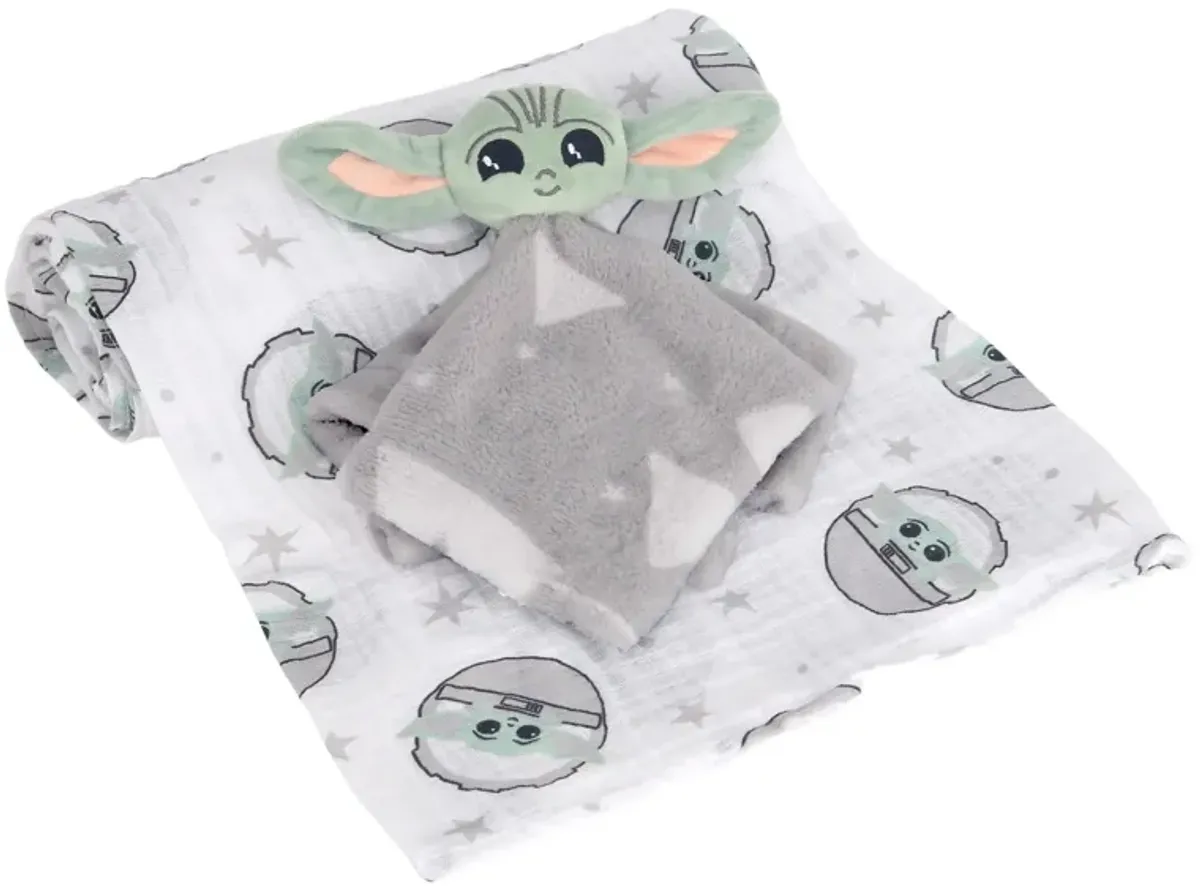 Lambs & Ivy Star Wars Baby Yoda/The Child Swaddle Blanket & Lovey Gift Set