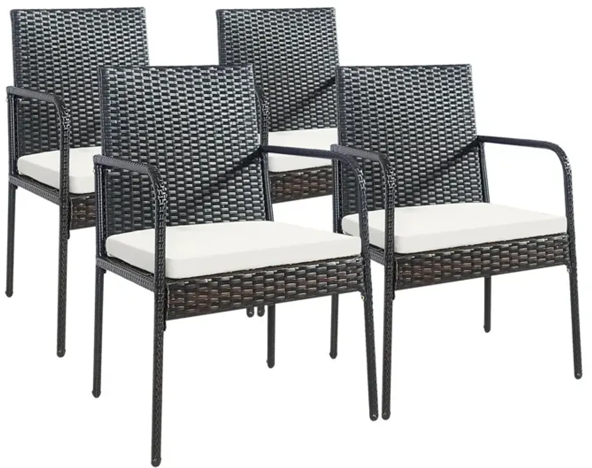 4 Pieces Patio Wicker Rattan Dining Set with Comfy Cushions