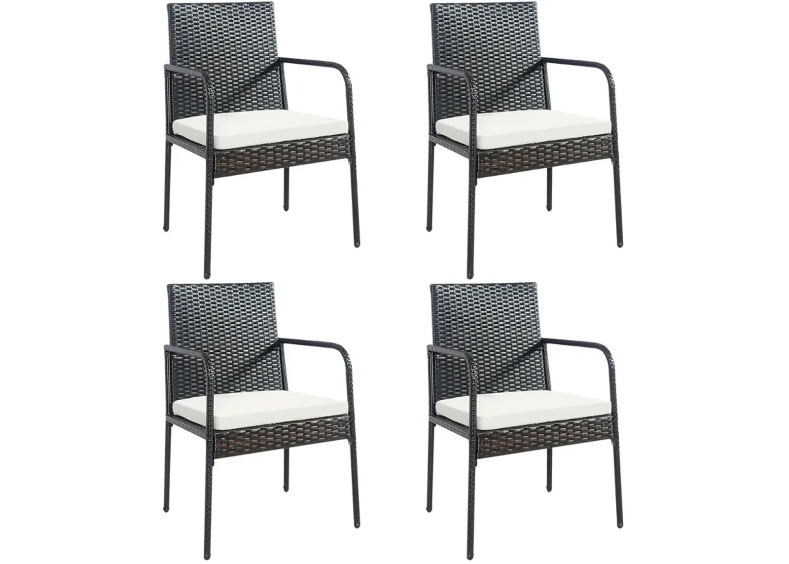 4 Pieces Patio Wicker Rattan Dining Set with Comfy Cushions