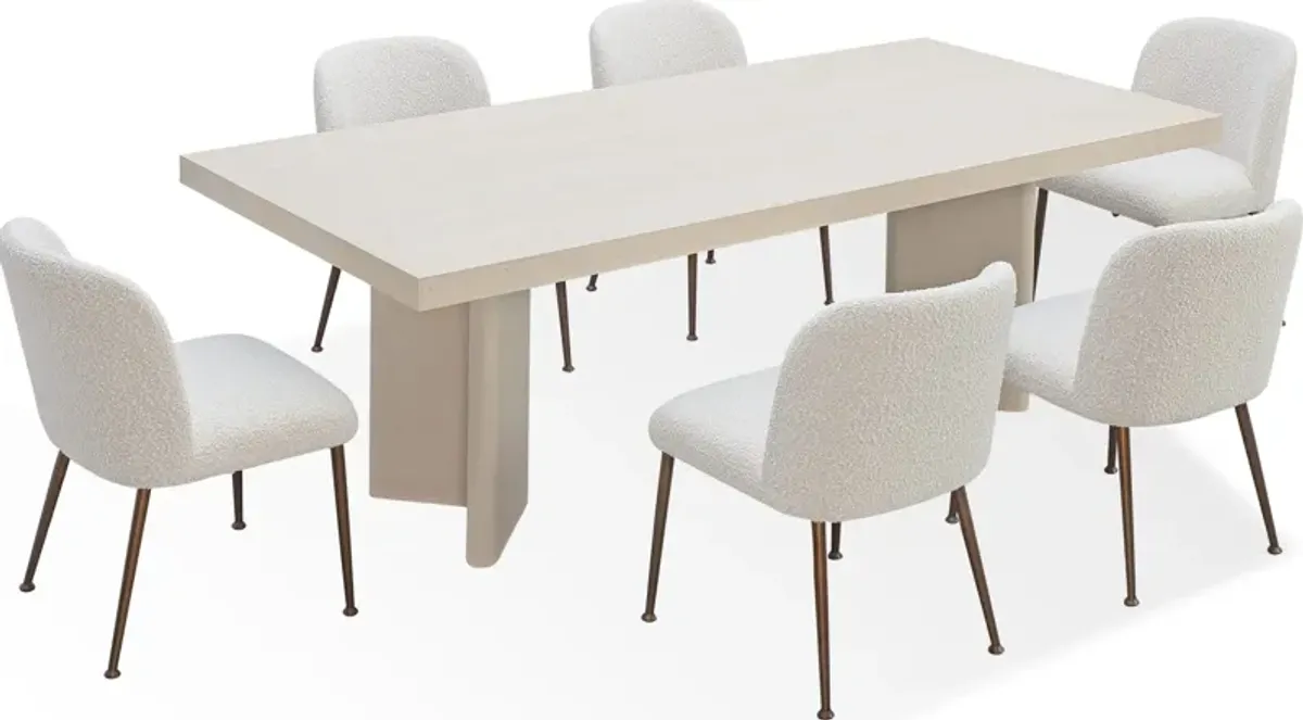 Caye Stone Top Double Pedestal Dining Table with Ivory Cement Base