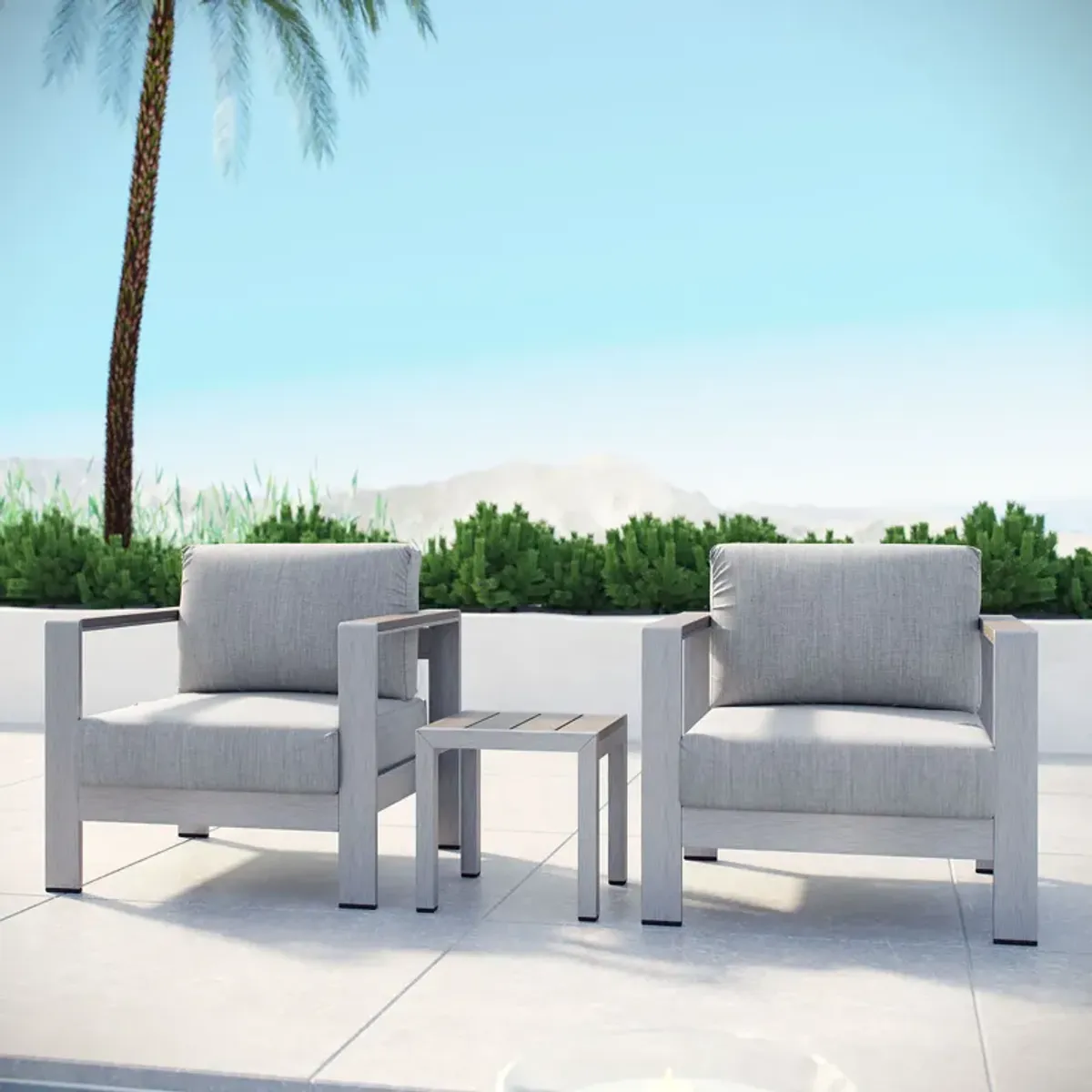 Shore 3 Piece Outdoor Patio Aluminum Set - Silver Gray