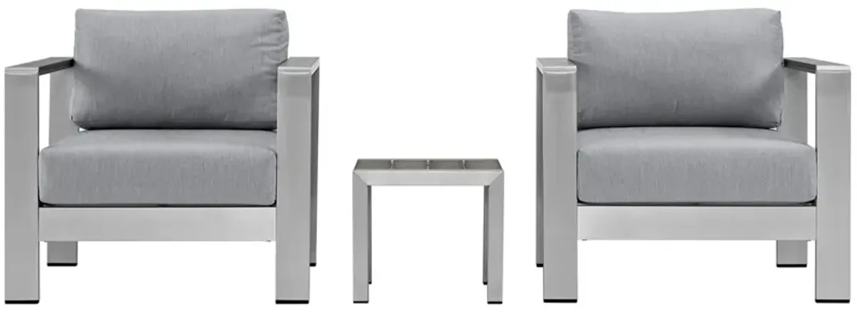 Shore 3 Piece Outdoor Patio Aluminum Set - Silver Gray