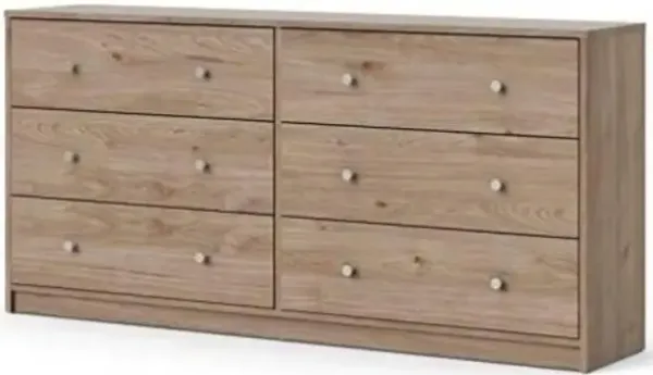 Hivvago Farmhouse Contemporary 6 Drawer Double Dresser in Oak