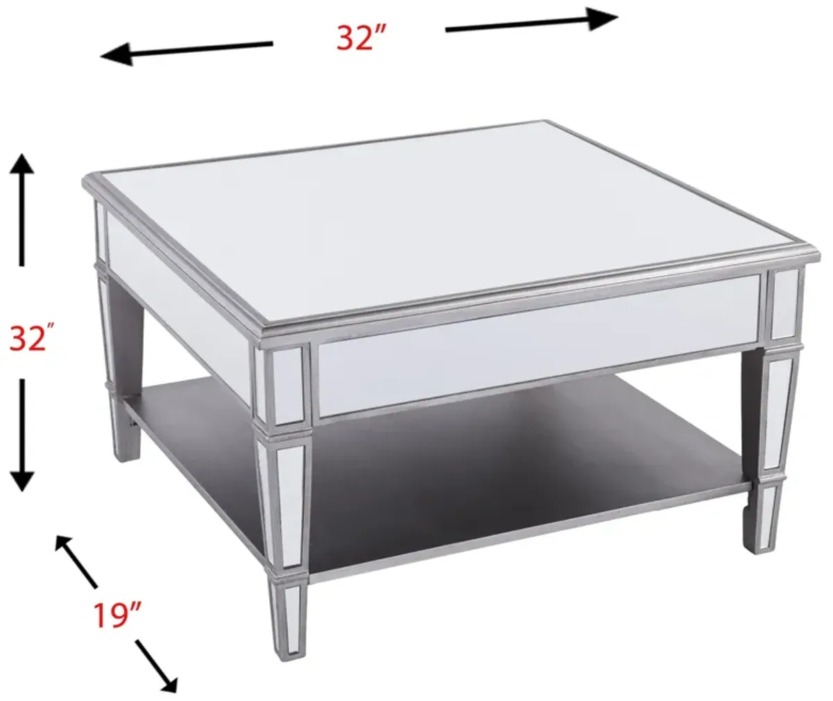 Hivvago 29" Silver Mirrored Glass Square Coffee Table