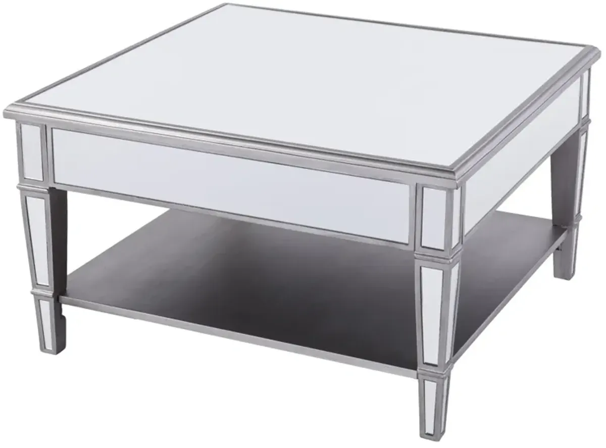 Hivvago 29" Silver Mirrored Glass Square Coffee Table