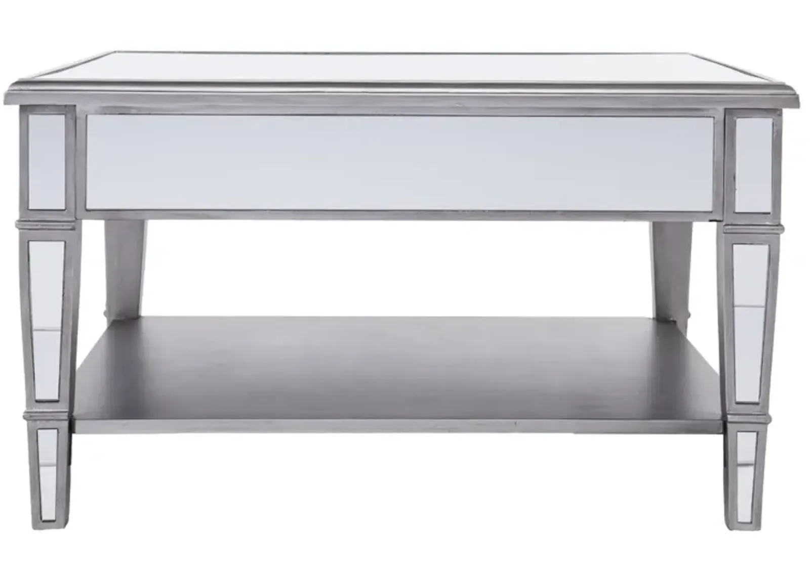 Homezia 29" Silver Mirrored Glass Square Coffee Table