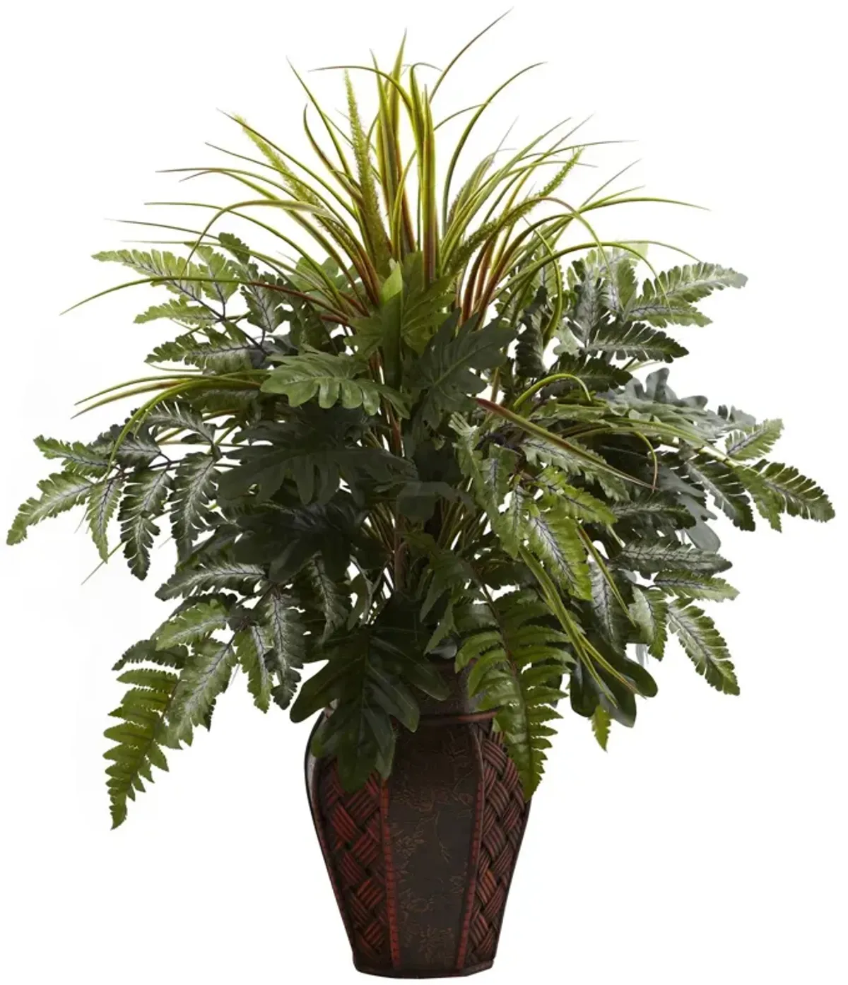 Nearly Natural Mixed Grass & Fern w/Decorative Planter