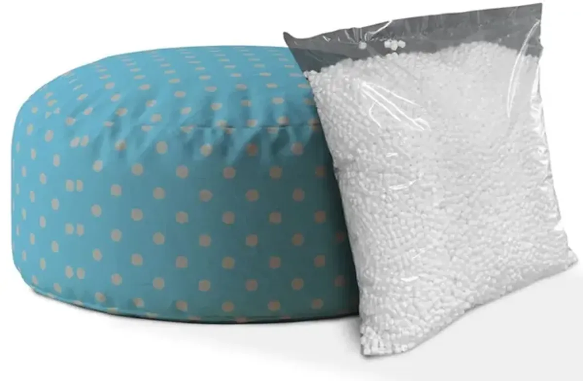 Homezia 24" Blue And Grey Round Polka Dots Ottoman