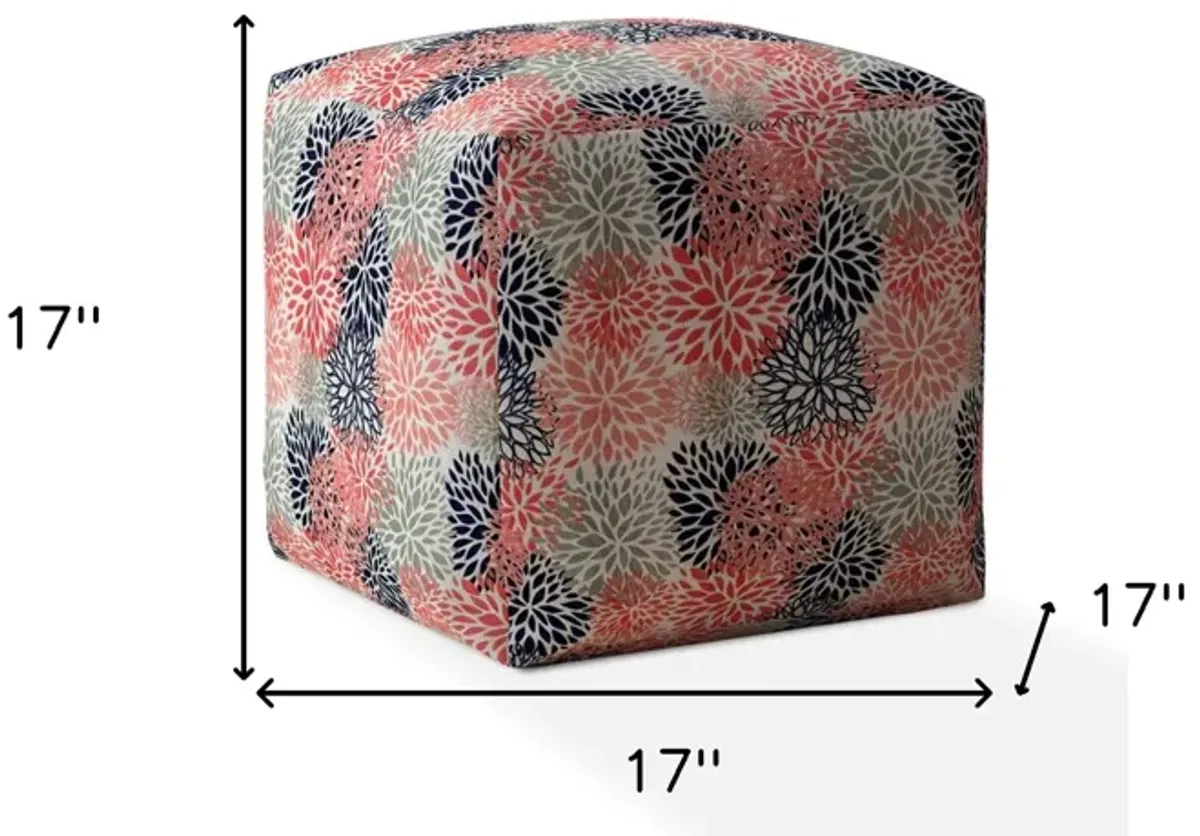 Hivvago 17" Coral 100% Polyester Floral Pouf Ottoman