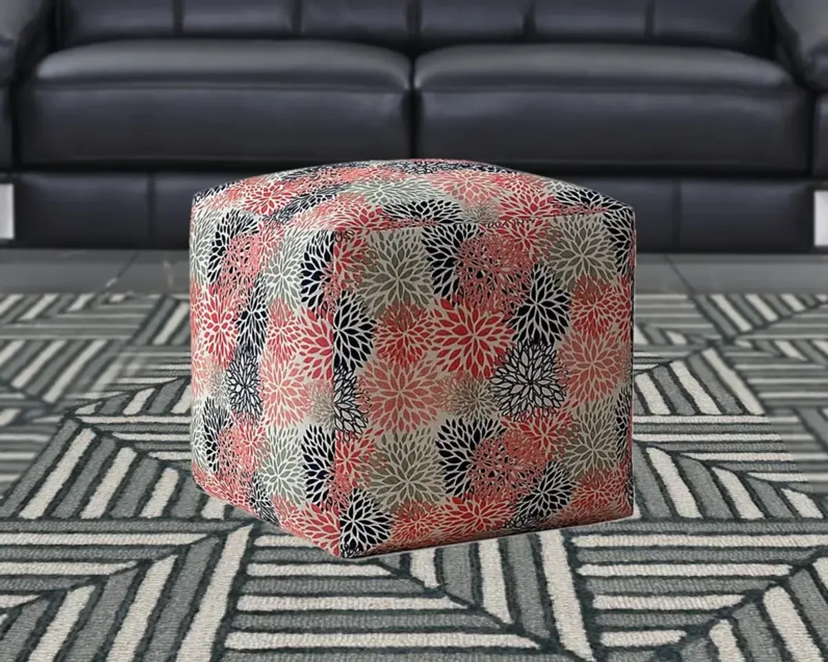 Homezia 17" Coral 100% Polyester Floral Pouf Ottoman