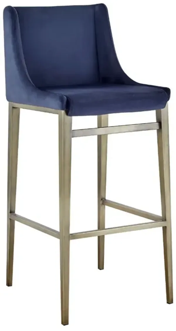 Cid Kinn 27 Inch Counter Stool Set of 2, Wingback Seat, Navy Blue Velvet - Benzara