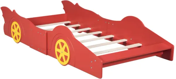 Whisen Twin Size Race Car-Shaped Platform Bed with Wheels