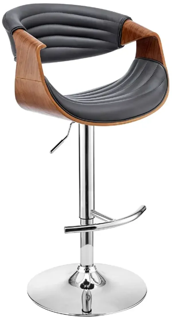 Adjustable Barstool, Vegan Faux Leather Upholstered Bucket Seat, Brown and Gray-Benzara
