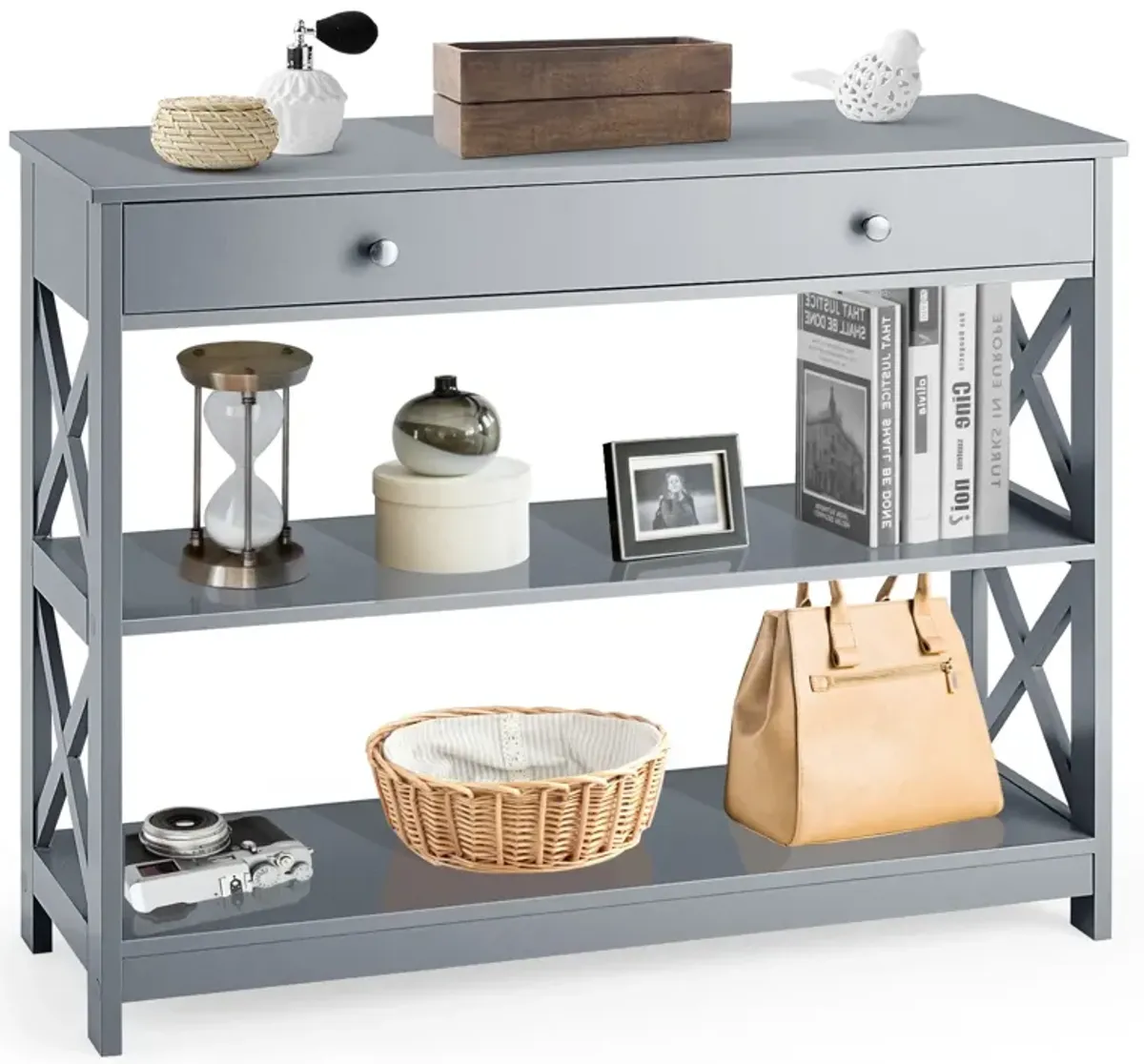 Console Table 3-Tier with Drawer and Storage Shelves