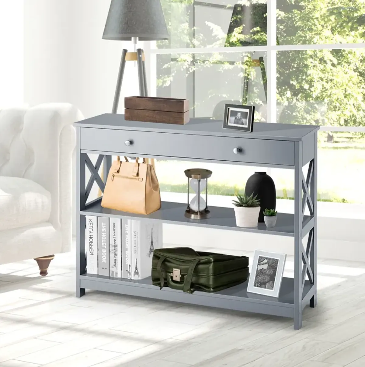 Console Table 3-Tier with Drawer and Storage Shelves