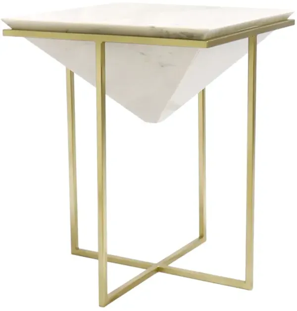 Pasargad Home Perama Marble & Stainless Steel Side Table, White